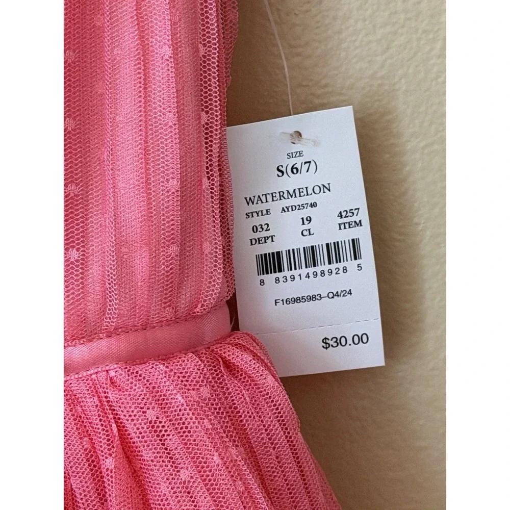 NEW Zenzi Girls Sleeveless Tiered Ruffle Tulle Dress Watermelon Size S (6/7) NWT